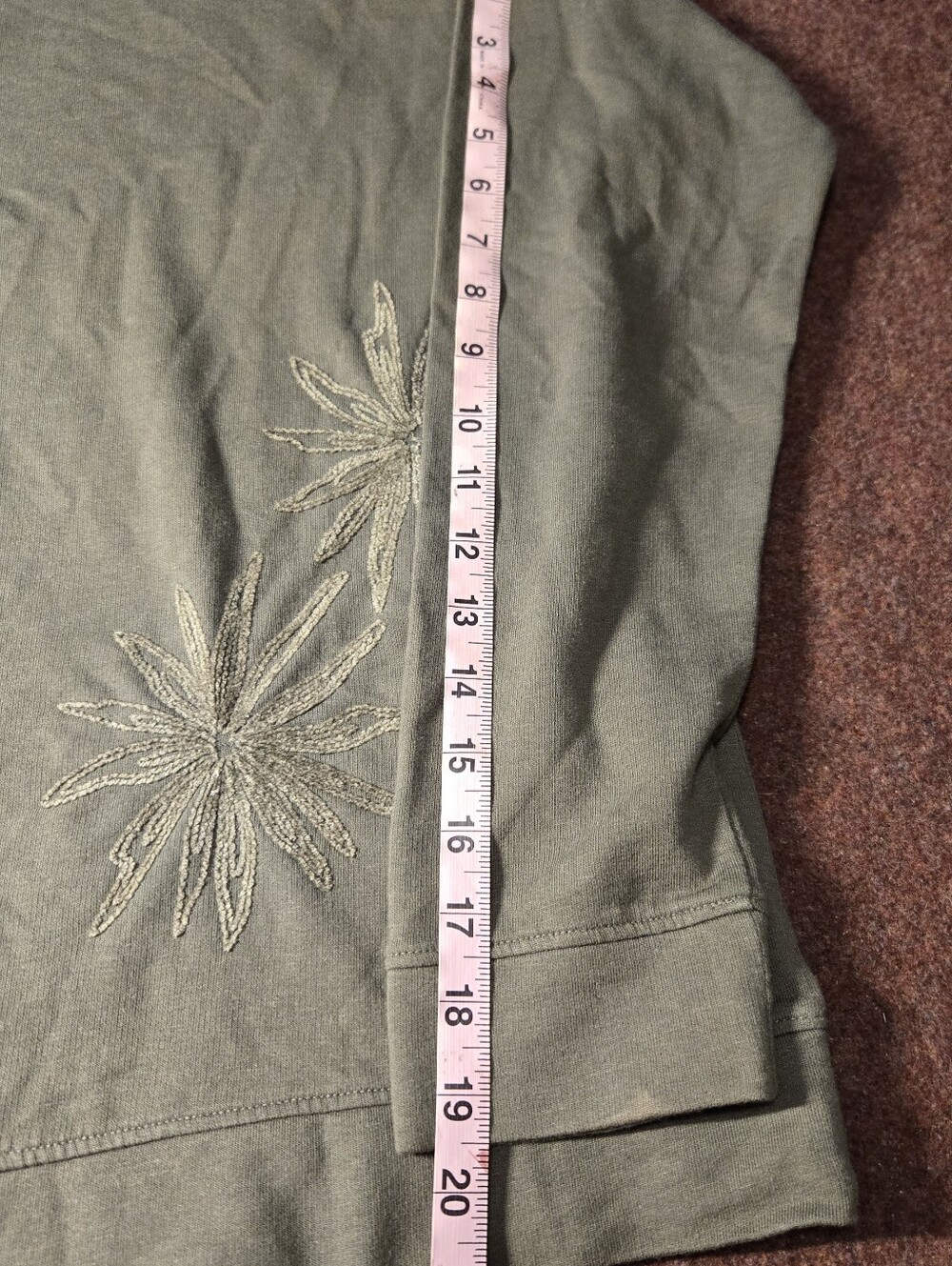 J. Jill Sweatshirt Tonal Floral Embroidery Olive Green Size Small - Picture 7 of 10